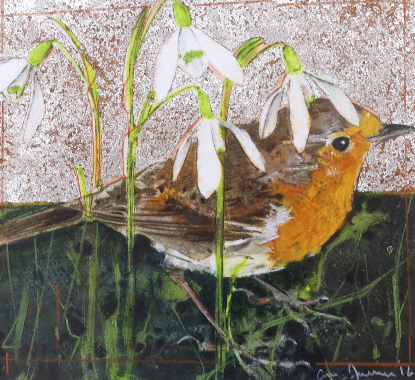 Gary Anderson RSW (b.1960), watercolour, ‘Robin and Snowdrop’, signed and indistinctly dated, 9 x 9.5cm